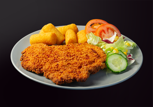 Freitag - Knusper Schnitzel mit Salat und Kroketten
