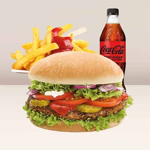 Cheeseburger Menü mit Potatos & Softdrink