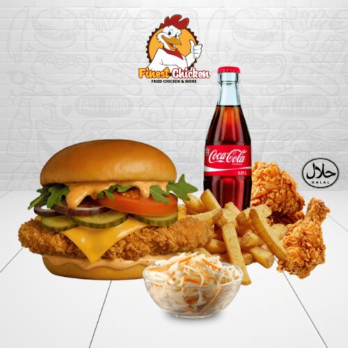 Menü - Crunchy Chicken Delux Burger mit Beilage & Softdrink