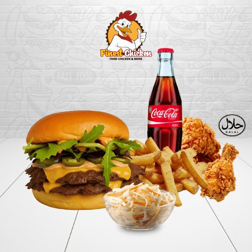 Menü - Double Smash Chili Cheese Burger mit Beilage & Softdrink