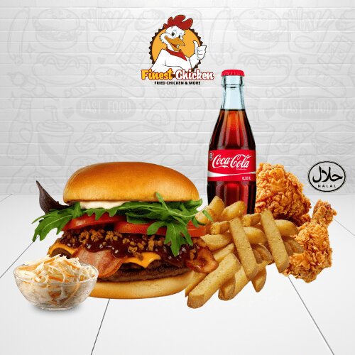 Menü - Double Beef Steakhouse Burger mit Beilage & Softdrink