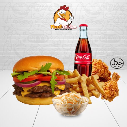 Menü - Double Smash Tower Burger mit Beilage & Softdrink