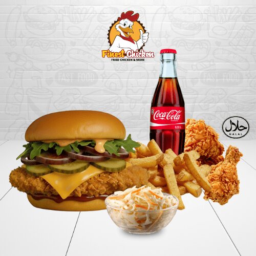 Menü - Gourmet Chicken Burger mit Beilage & Softdrink