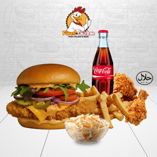 Menü - Hot Crunchy Chicken Burger mit Beilage & Softdrink