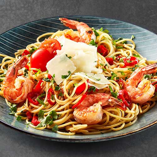 Pasta Aglio e Olio mit Garnelen