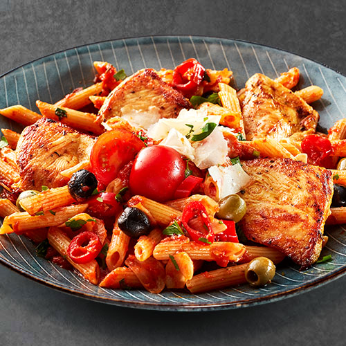 Pasta all´Arrabiata mit Hähnchenbrust