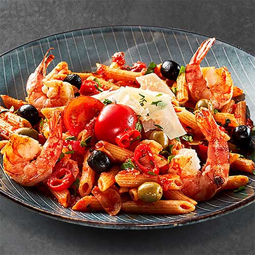 Pasta all´Arrabiata mit Garnelen