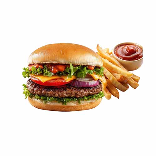 Cheese Burger mit Pommes & Sauce, 100 g