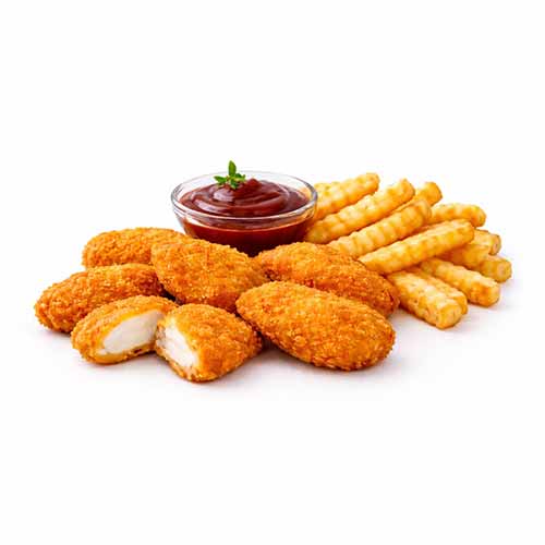 Chicken Chips mit Dips und Pommes frites