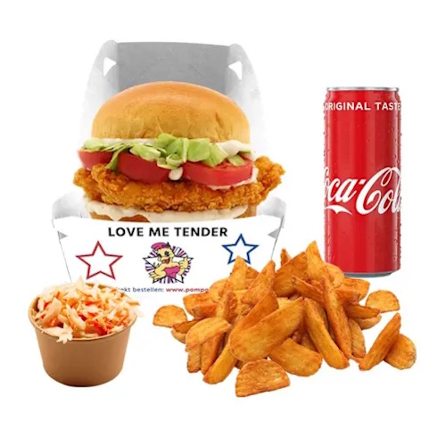 Premium Chicken Burger Menü mit Wedges & Softdrink