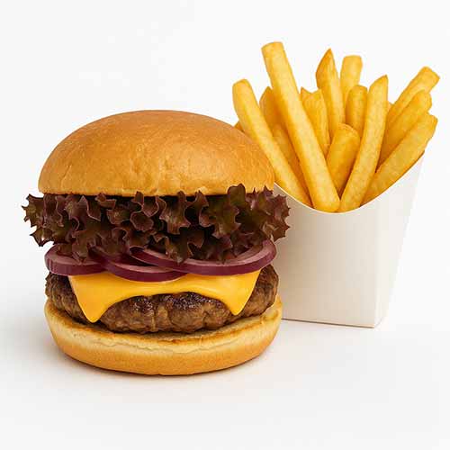 Cheese Burger mit Pommes frites