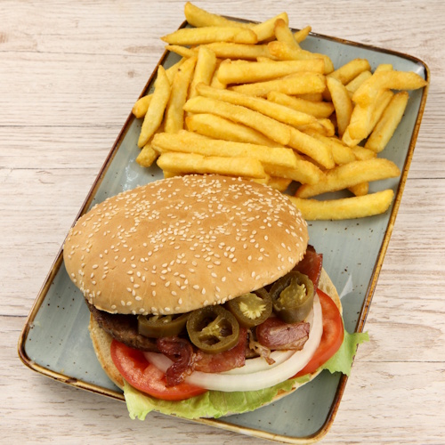 Texas Burger mit Pommes frites, 180 g