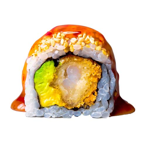 76: Inside Out Frittierte Garnele, Avocado, Sweet-Chili-Sauce, 8 Stück