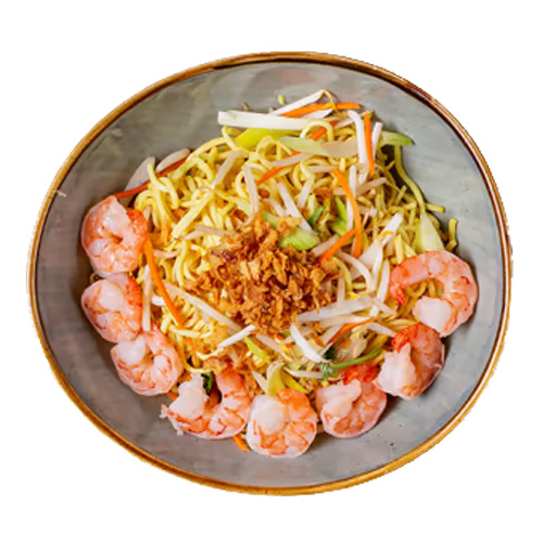 Bratnudeln mit gebratenen Garnelen Wok